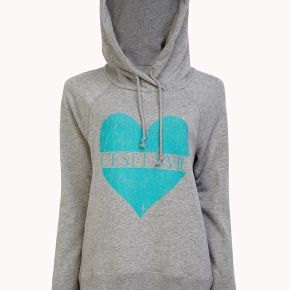 Forever 21 Tops - Distressed Gray “C’est La Vie” Hoodie